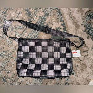Harvey’s gray plaid messenger seat belt bag